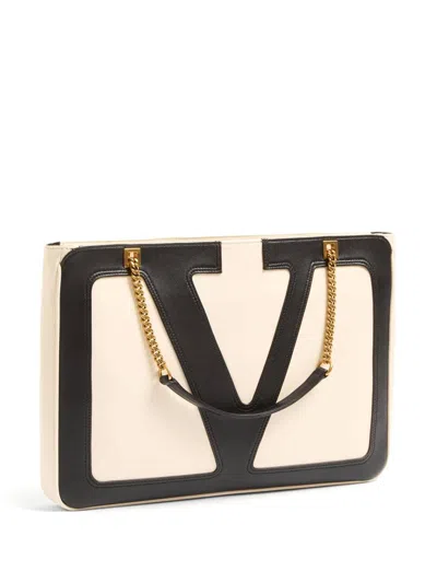 Valentino Chain Strap Shopper Featuring External Pocket In White