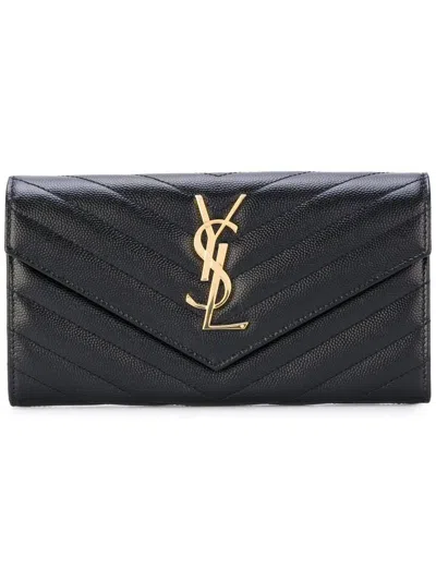 Saint Laurent Black Monogram Grain De Poudre Large Wallet In Black