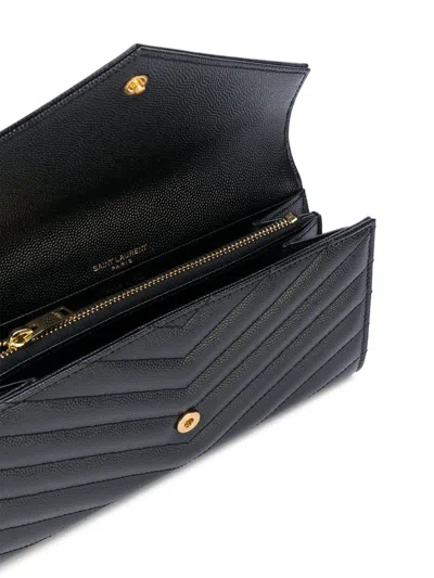 Saint Laurent Black Monogram Grain De Poudre Large Wallet In Black