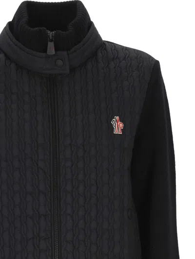 Moncler Grenoble High Neck Quilted Cardigan In Black