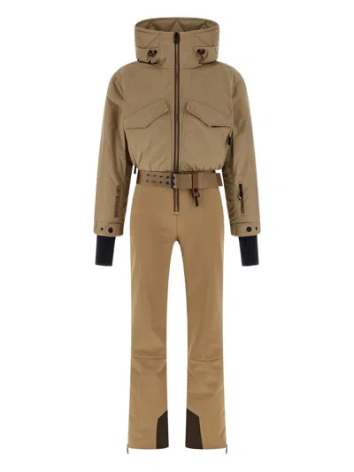 Moncler Insulated Ski Overall Featuring Adjustable Elements In Brown
