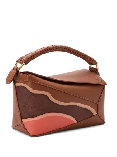 Loewe Small Leather Puzzle Edge Landscape Top-handle Bag In Brown