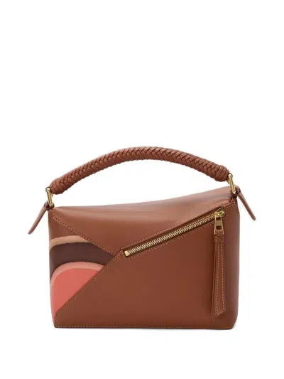Loewe Small Leather Puzzle Edge Landscape Top-handle Bag In Brown