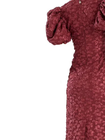 Rotate Birger Christensen Rotate Birgerchristensen Jacquard Midi Puffy Dress In Burgundy