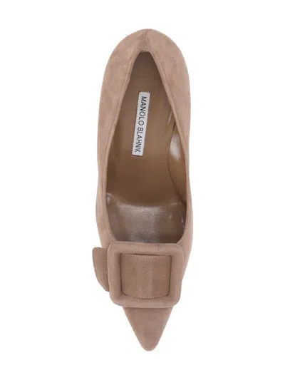 Manolo Blahnik Maysale Buckle Pointed Toe Pump In Brown