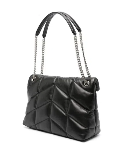 Saint Laurent Medium Loulou Puffer Chevron-logo Shoulder Bag In Black