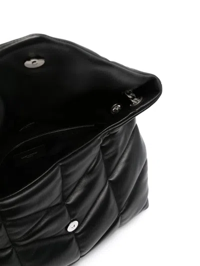 Saint Laurent Medium Loulou Puffer Chevron-logo Shoulder Bag In Black