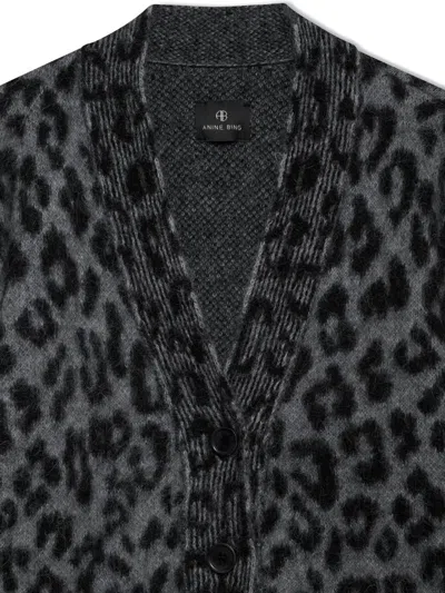 Anine Bing Leopard Print Cardigan Featuring Front Pockets In Black