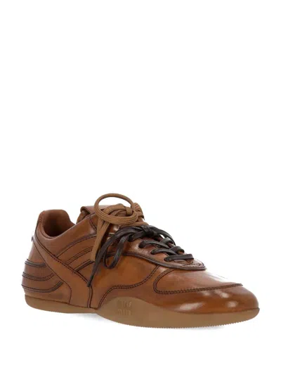 Miu Miu Waxed Leather Sneakers In Animal Print