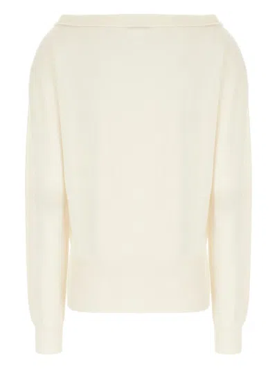 Alberta Ferretti Wool Sweater With Button Detail And Dropped Shoulders In White