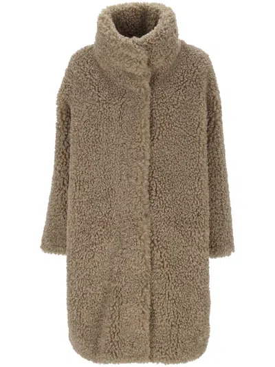 Rrd High-neck Panelled Textured Coat In Brown