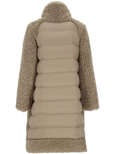 Rrd High-neck Panelled Textured Coat In Brown