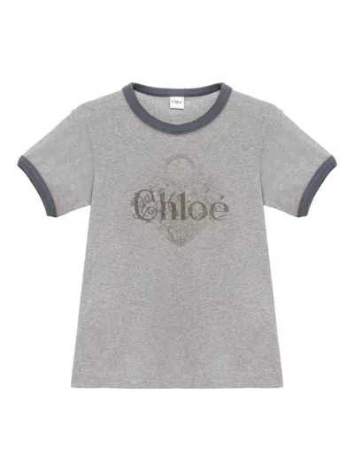 Chloé Baby Fit T-shirt With Logo In Cotton Jersey In Gray