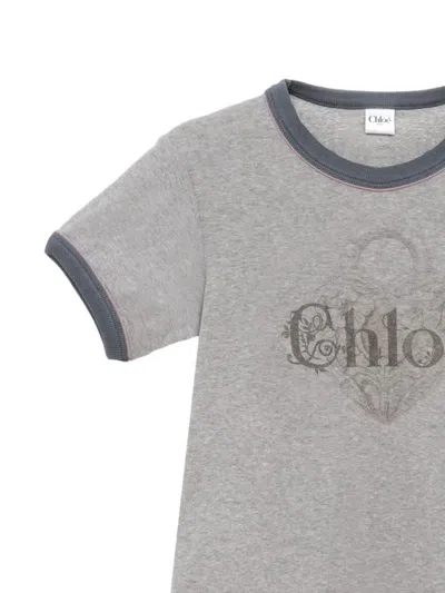 Chloé Baby Fit T-shirt With Logo In Cotton Jersey In Gray