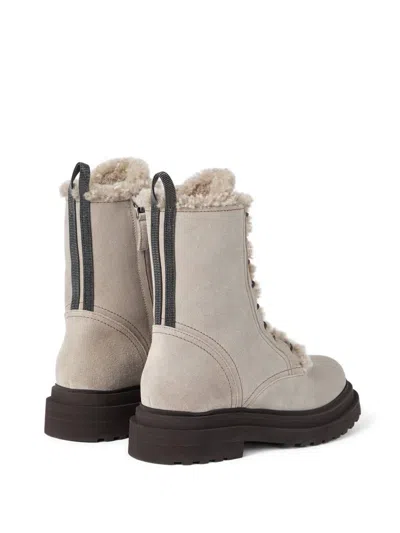 Brunello Cucinelli Shearling Lining Boots L Grey In Multi