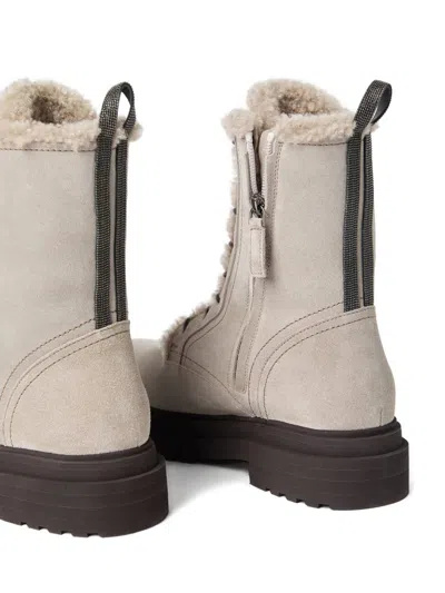 Brunello Cucinelli Shearling Lining Boots L Grey In Multi