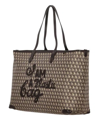 Anya Hindmarch I Am A Plastic Bag Leather-trimmed Coated-canvas Tote In Brown