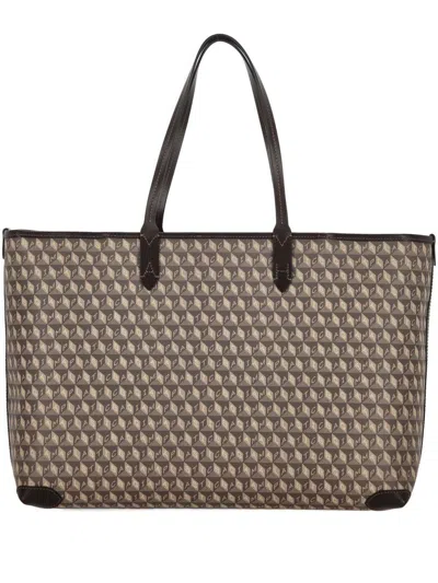 Anya Hindmarch I Am A Plastic Bag Leather-trimmed Coated-canvas Tote In Brown