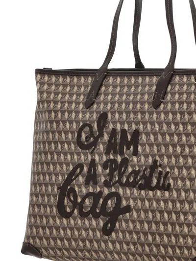 Anya Hindmarch I Am A Plastic Bag Leather-trimmed Coated-canvas Tote In Brown