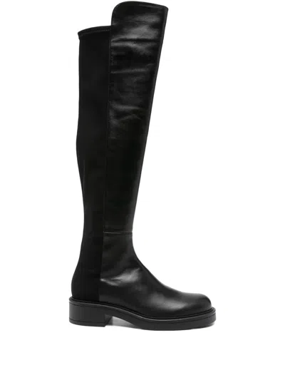 Stuart Weitzman Keelan Leather And Neoprene Over-the-knee Boots In Black