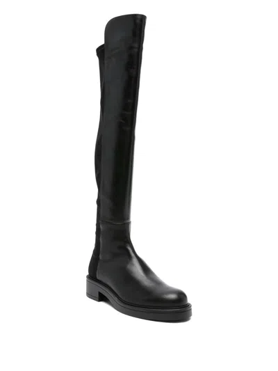 Stuart Weitzman Keelan Leather And Neoprene Over-the-knee Boots In Black