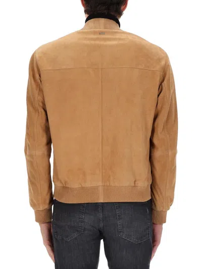 Hugo Boss Boss Muller Suede Bomber Jacket In Orange