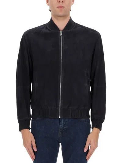 Hugo Boss Ribbed Collar Jacket Side Pockets In Blue