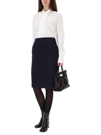 Maison Margiela Midi Skirt With Zipper Detail In Blue