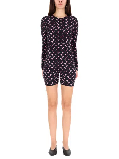 Marine Serre Black Moon Printed Jersey Jumpsuit In Multi
