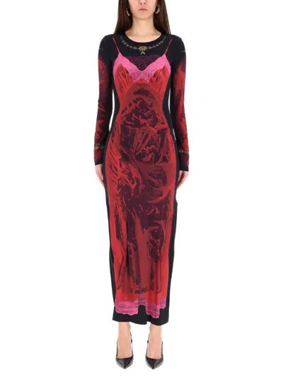 Marine Serre Red Printed Jersey Wet Nuisette Long Dress In Multi