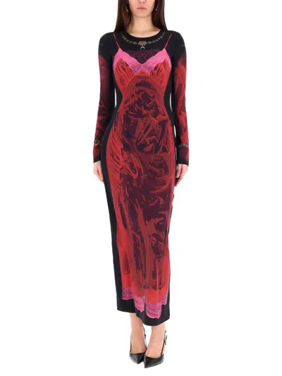 Marine Serre Red Printed Jersey Wet Nuisette Long Dress In Multi