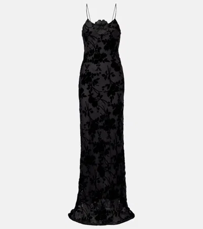 Rodarte Devoré Floral Velvet Gown In Black