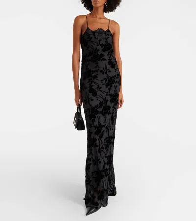 Rodarte Devoré Floral Velvet Gown In Black