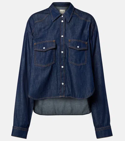 Khaite Neutrals Grenon Cropped Denim Cotton Shirt In Blue