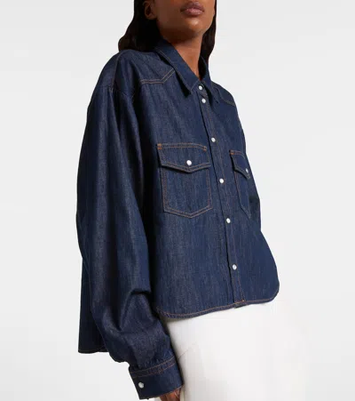 Khaite Neutrals Grenon Cropped Denim Cotton Shirt In Blue