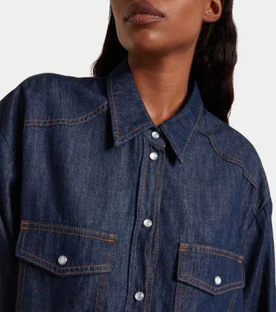 Khaite Neutrals Grenon Cropped Denim Cotton Shirt In Blue