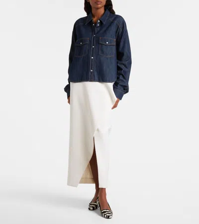 Khaite Neutrals Grenon Cropped Denim Cotton Shirt In Blue