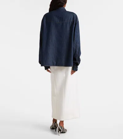 Khaite Neutrals Grenon Cropped Denim Cotton Shirt In Blue