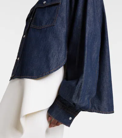 Khaite Neutrals Grenon Cropped Denim Cotton Shirt In Blue