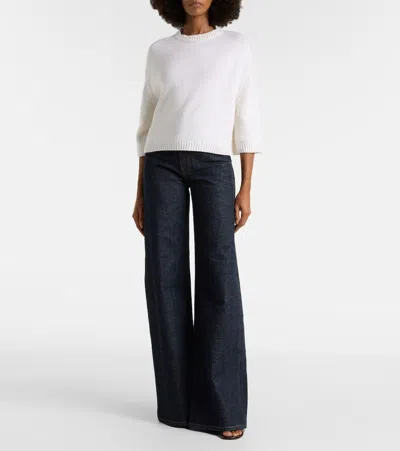 Khaite Sabina Cropped Cashmere Sweater In White
