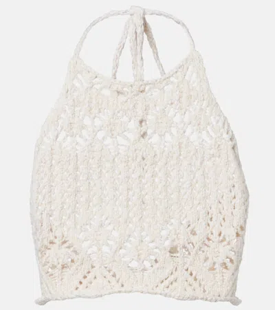 Alanui Lagoon Romance Cotton-blend Crochet Crop Top In Neutral