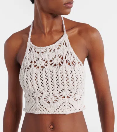 Alanui Lagoon Romance Cotton-blend Crochet Crop Top In Neutral