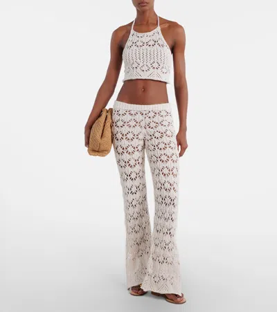 Alanui Lagoon Romance Crochet Flared Pants In Neutral