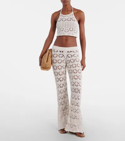Alanui Lagoon Romance Cotton-blend Crochet Crop Top In Neutral