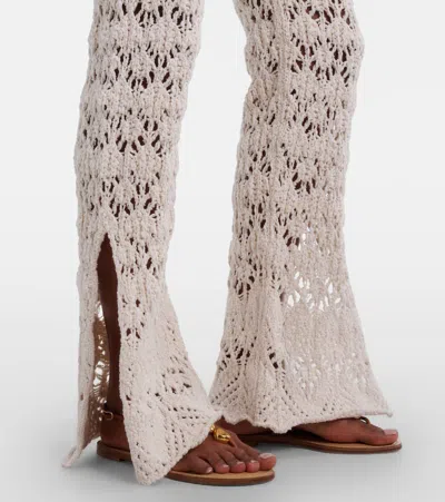 Alanui Lagoon Romance Crochet Flared Pants In Neutral