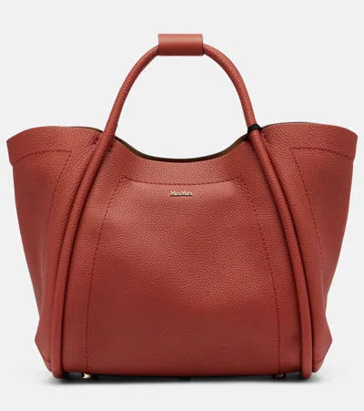 Max Mara Marine Small Leather Tote Bag In Brown
