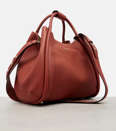 Max Mara Marine Small Leather Tote Bag In Brown