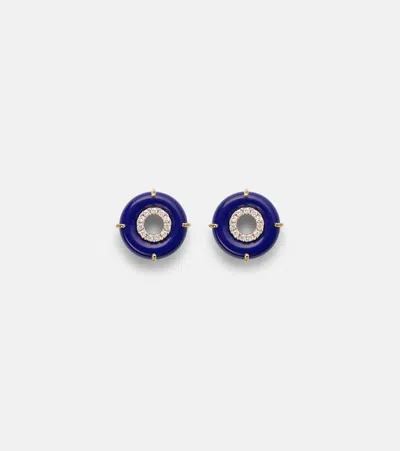 Mateo 14kt Gold Earrings With Lapis Lazuli And Diamonds In Blue