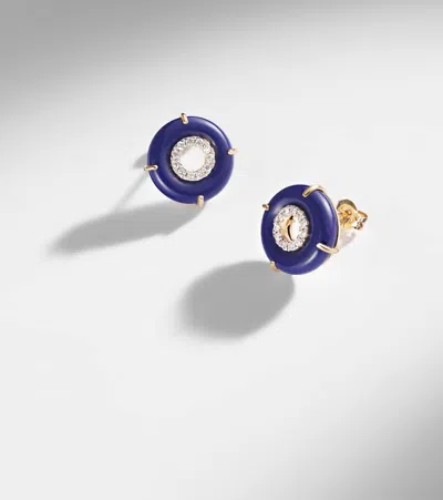 Mateo 14kt Gold Earrings With Lapis Lazuli And Diamonds In Blue