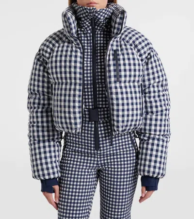 Cordova Womens Indigo Gingham Cortina Vichy Shell Puffer Jacket In Blue